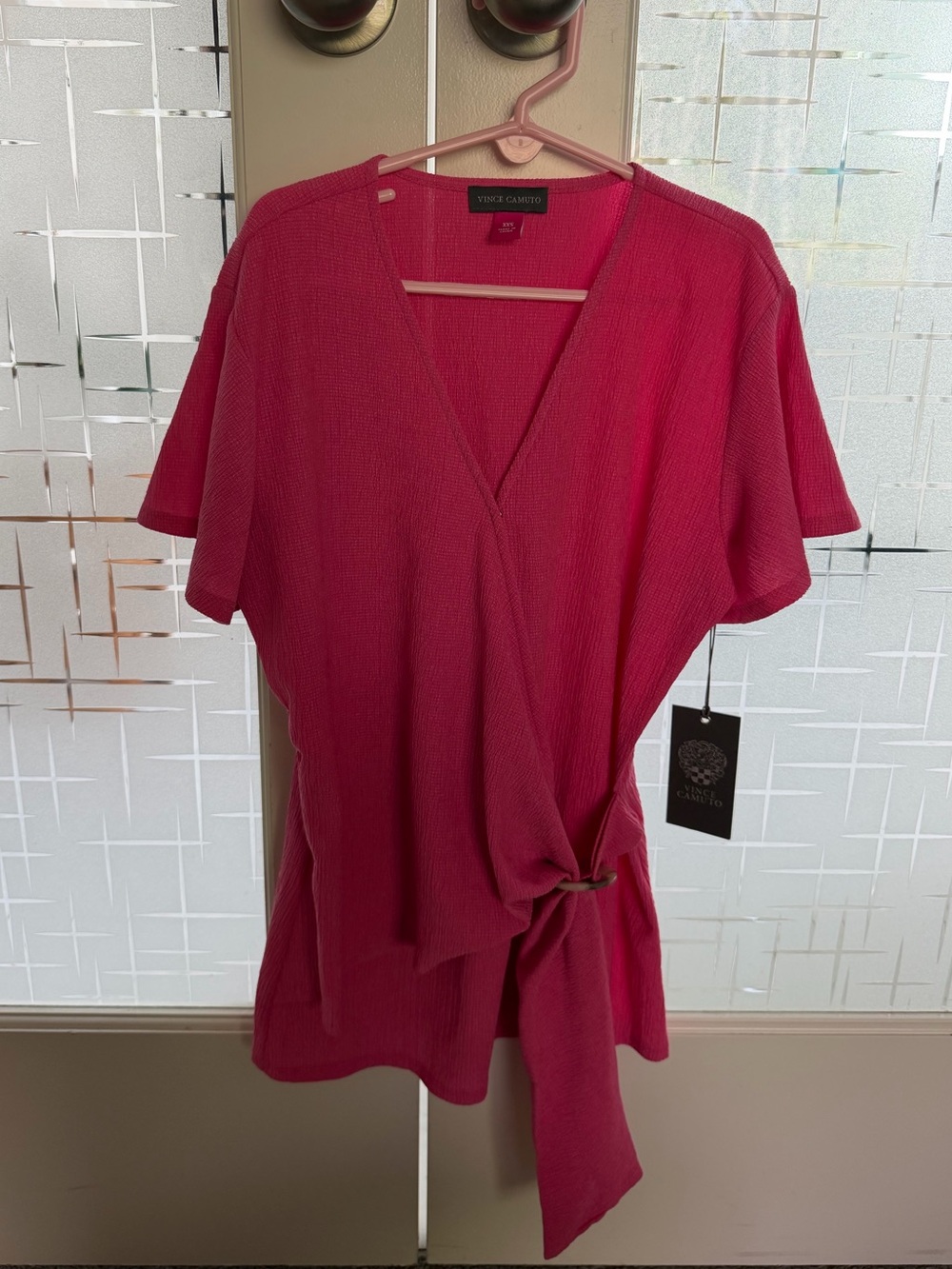 Vince Camuto Berry Pink Short-Sleeve Wrap Blouse